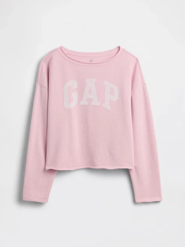 Felpa per bambini Vintagesoft in felpa a riccioli con collo ampio e logo