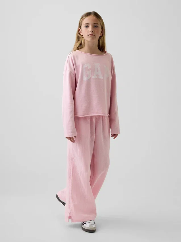 Felpa per bambini Vintagesoft in felpa a riccioli con collo ampio e logo