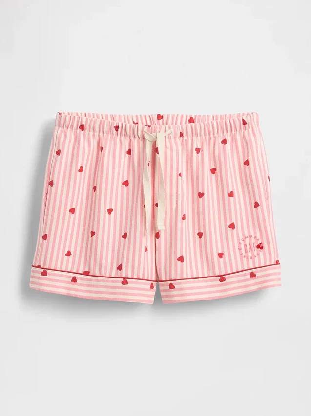 GAP × Summer Fridays Pantaloncini da pigiama in flanella con cuori