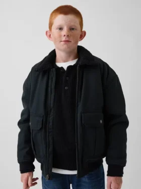 Giacca bomber da bambino in tela con fodera in sherpa