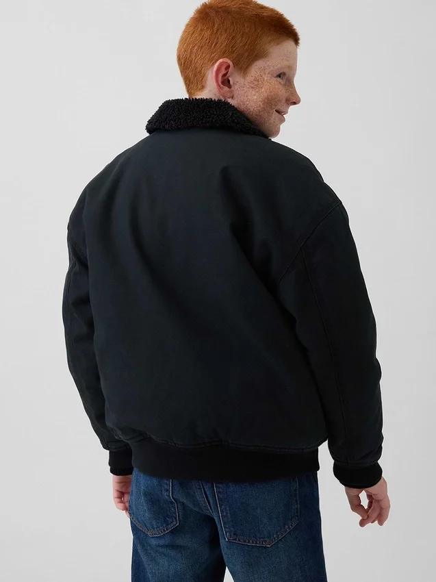 Giacca bomber da bambino in tela con fodera in sherpa