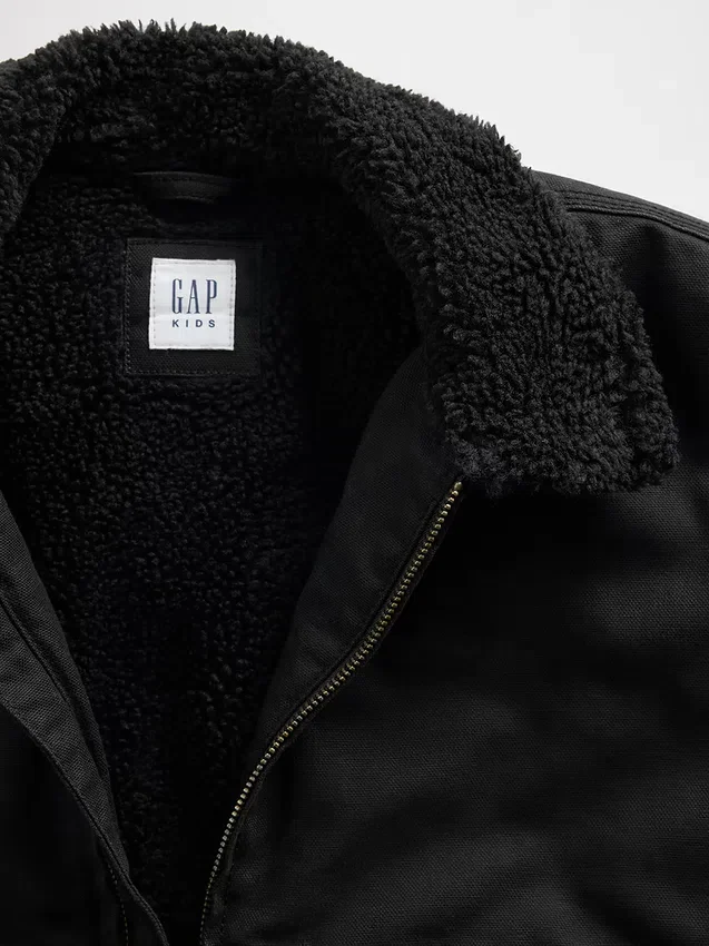 Giacca bomber da bambino in tela con fodera in sherpa
