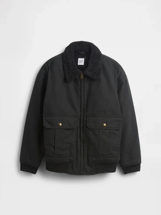 Giacca bomber da bambino in tela con fodera in sherpa