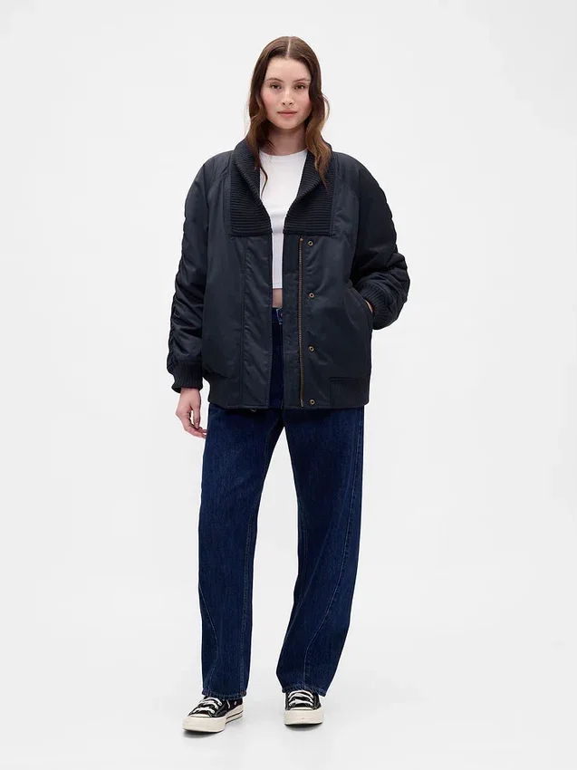 Giacca bomber oversize con bordi in maglia