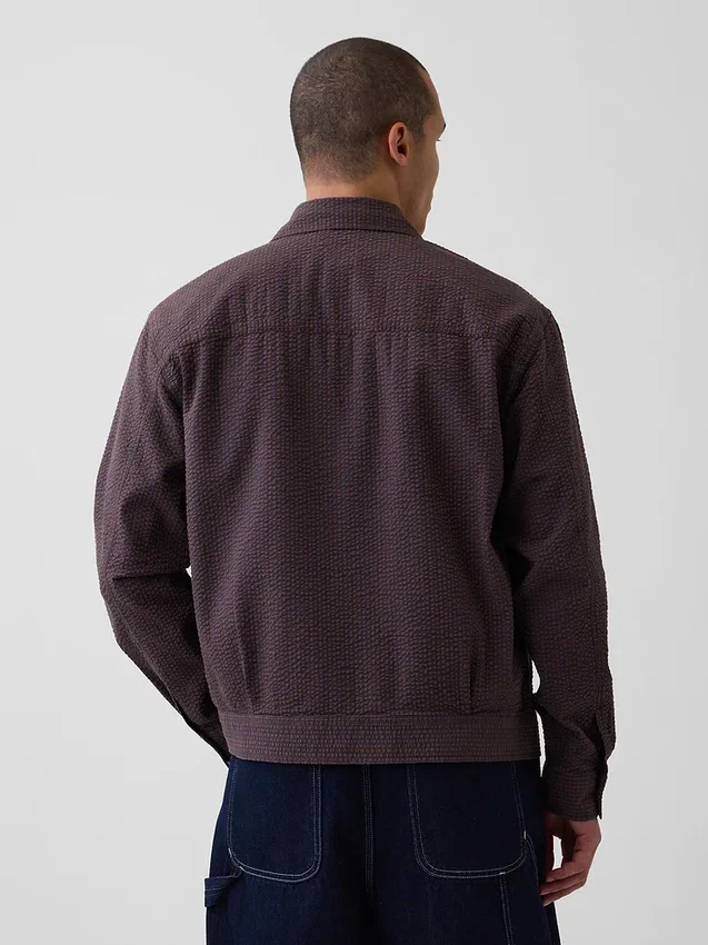Giacca-camicia con zip in seersucker