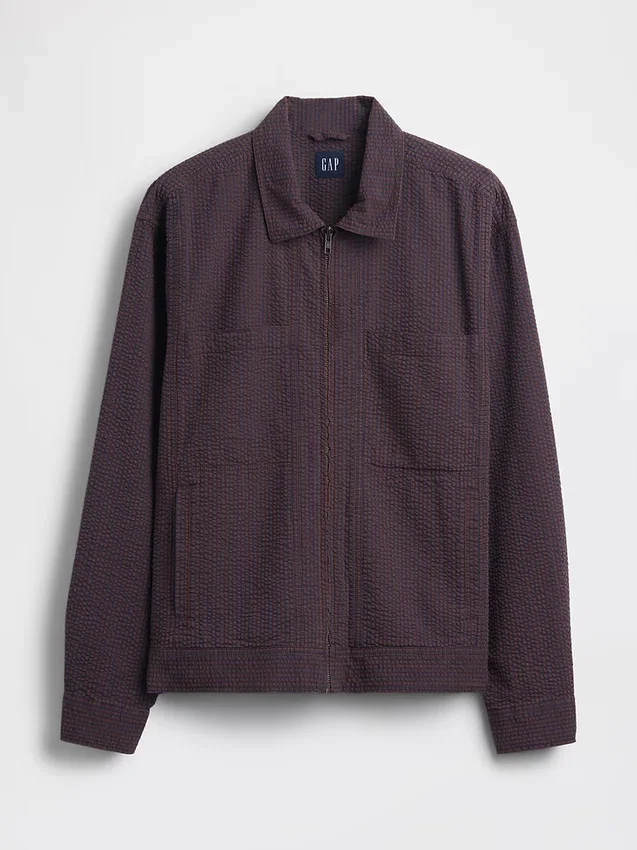 Giacca-camicia con zip in seersucker