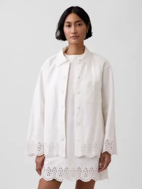 Giacca-camicia dal taglio morbido con orlo traforato