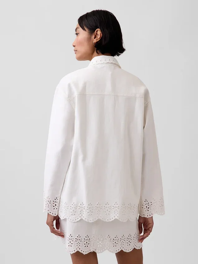 Giacca-camicia dal taglio morbido con orlo traforato