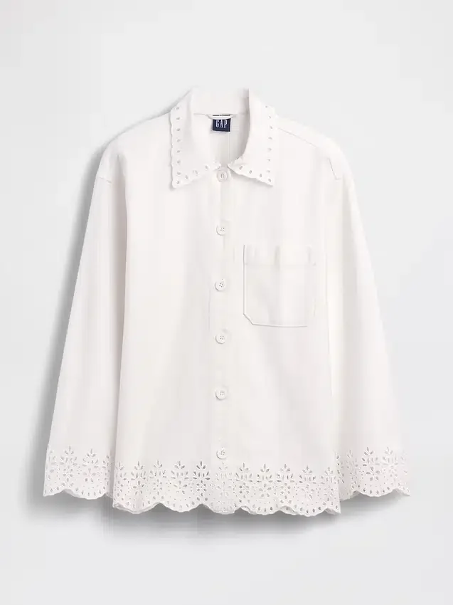 Giacca-camicia dal taglio morbido con orlo traforato
