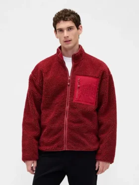 Giacca con zip oversize in sherpa riciclato e logo