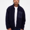 Giacca con zip oversize in sherpa riciclato e logo