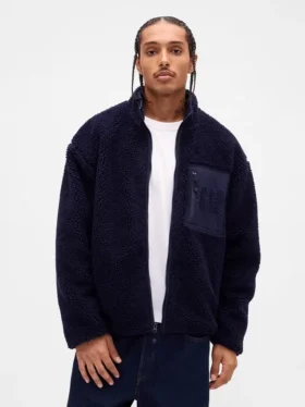 Giacca con zip oversize in sherpa riciclato e logo