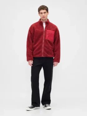 Giacca con zip oversize in sherpa riciclato e logo