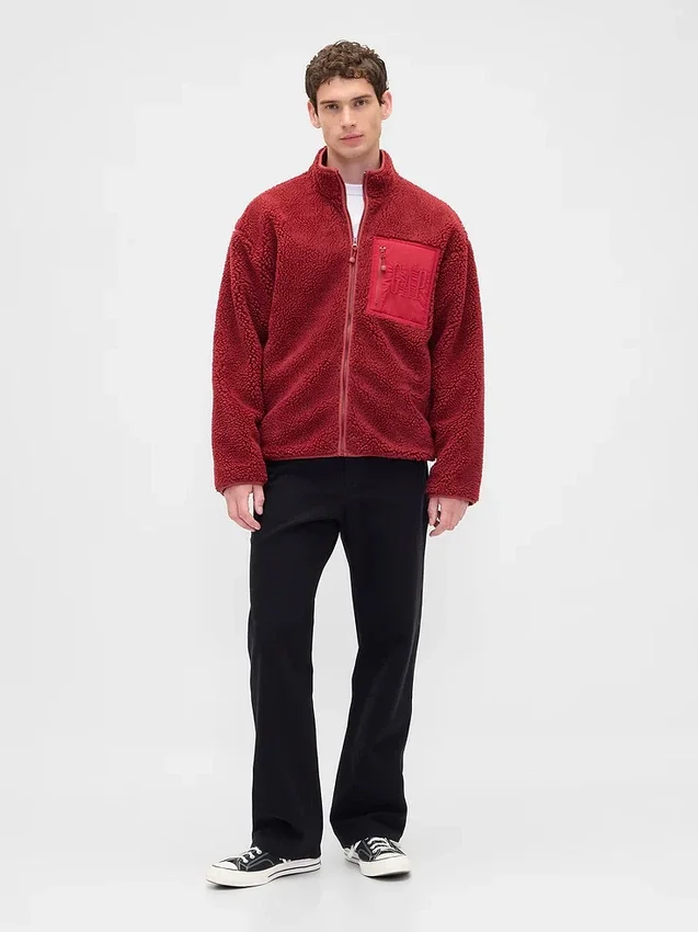 Giacca con zip oversize in sherpa riciclato e logo