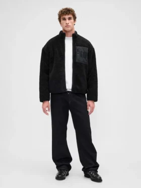 Giacca con zip oversize in sherpa riciclato e logo