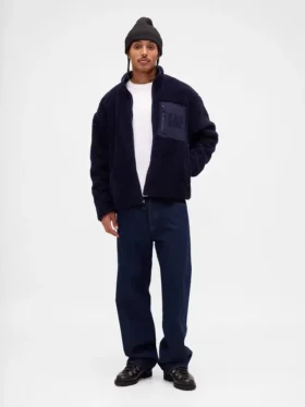 Giacca con zip oversize in sherpa riciclato e logo