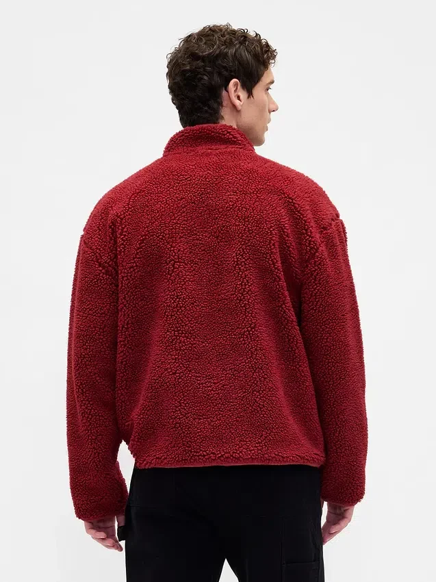 Giacca con zip oversize in sherpa riciclato e logo