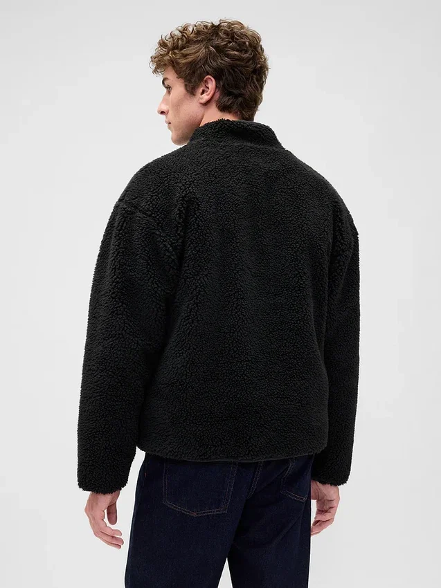 Giacca con zip oversize in sherpa riciclato e logo