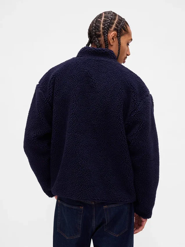 Giacca con zip oversize in sherpa riciclato e logo