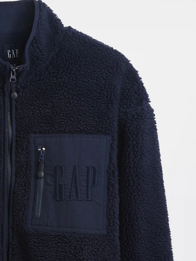 Giacca con zip oversize in sherpa riciclato e logo