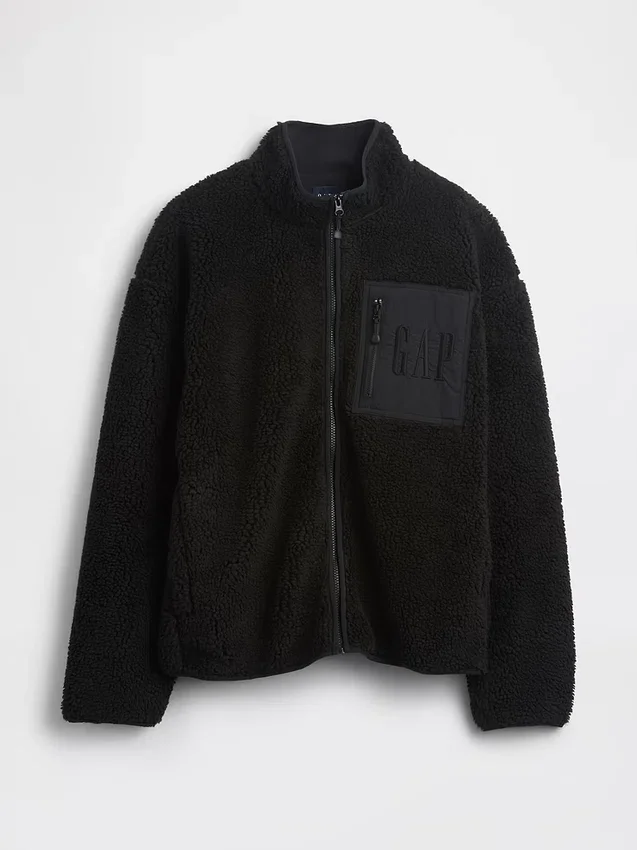 Giacca con zip oversize in sherpa riciclato e logo