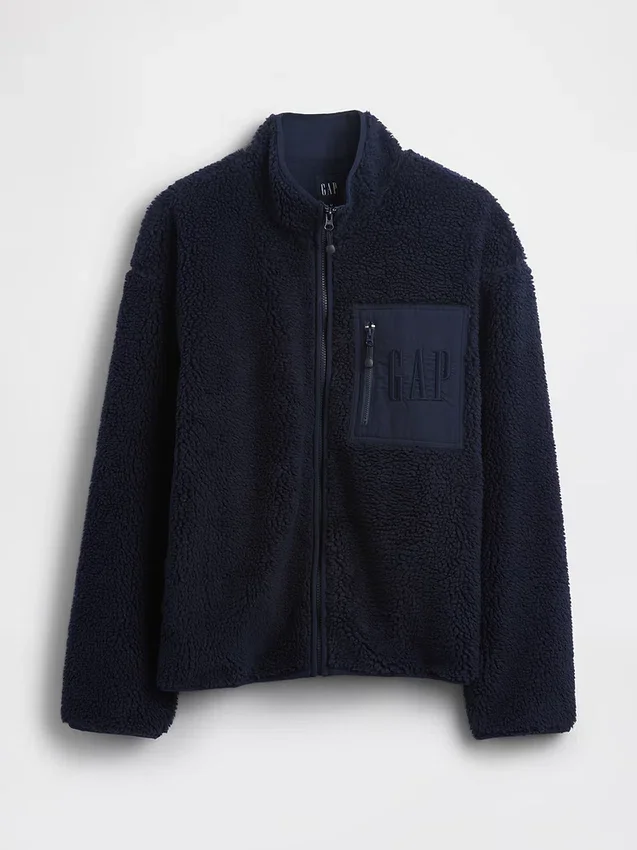 Giacca con zip oversize in sherpa riciclato e logo