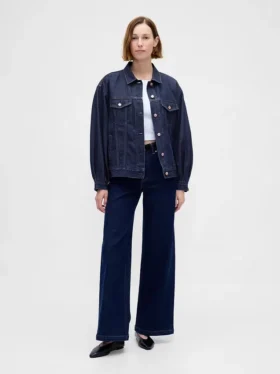 Giacca iconica in denim oversize con maniche a palloncino ultra morbida