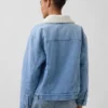 Giacca in denim con collo a scialle e fodera in sherpa