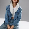 Giacca in denim con collo a scialle e fodera in sherpa