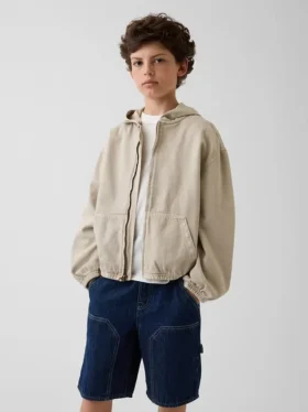 Giacca in denim da bambino con cappuccio e vestibilità comoda