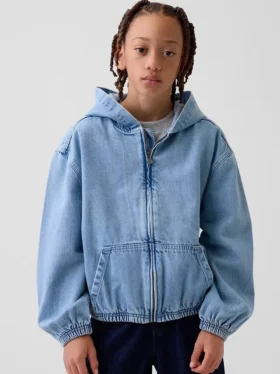 Giacca in denim da bambino con cappuccio e vestibilità comoda