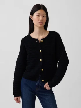 Giacca-maglione in cotone 100% con trama in rilievo