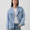 Giacca oversize in denim con collo a scialle
