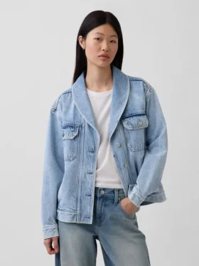 Giacca oversize in denim con collo a scialle