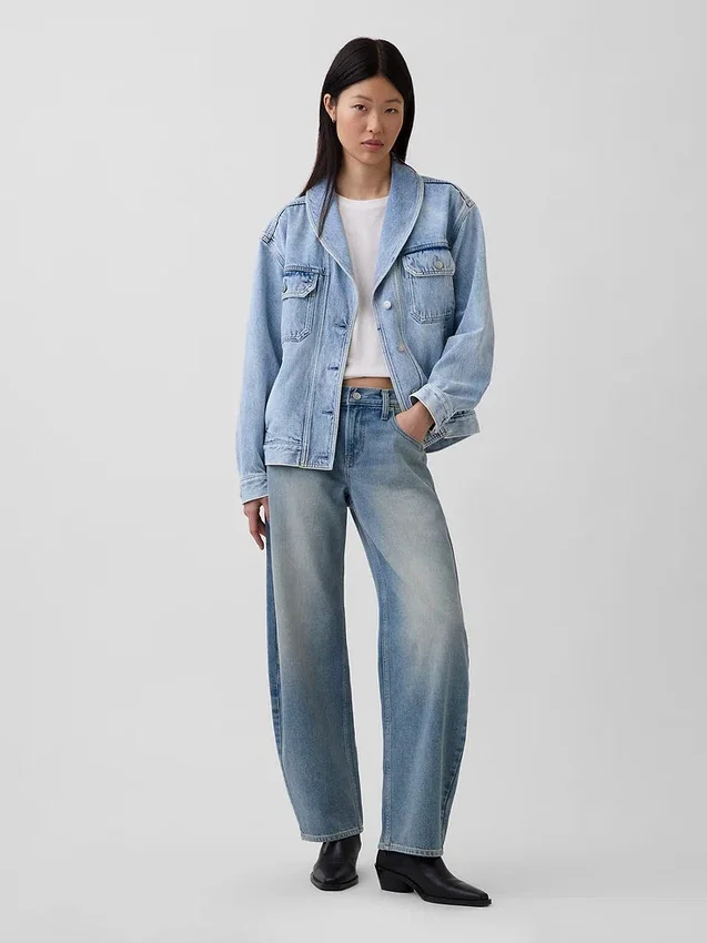 Giacca oversize in denim con collo a scialle