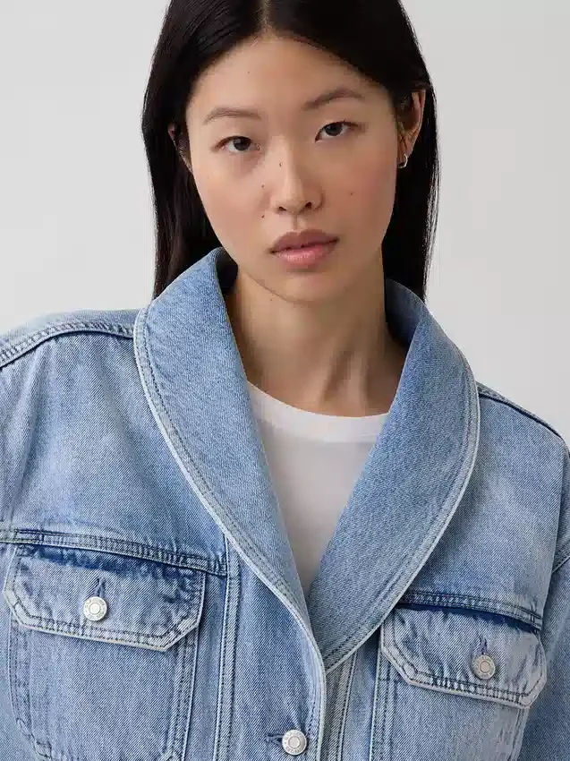 Giacca oversize in denim con collo a scialle