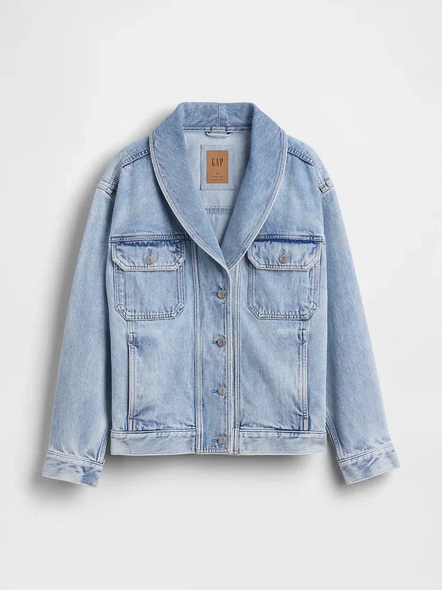Giacca oversize in denim con collo a scialle