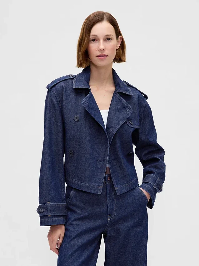 Giacca trench corta in denim ultrasoft
