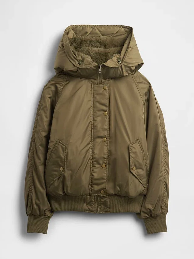 Giacca utility con cappuccio foderata in pelliccia sintetica