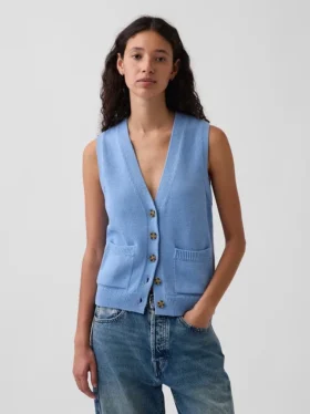 Gilet con tasche in 100% cotone