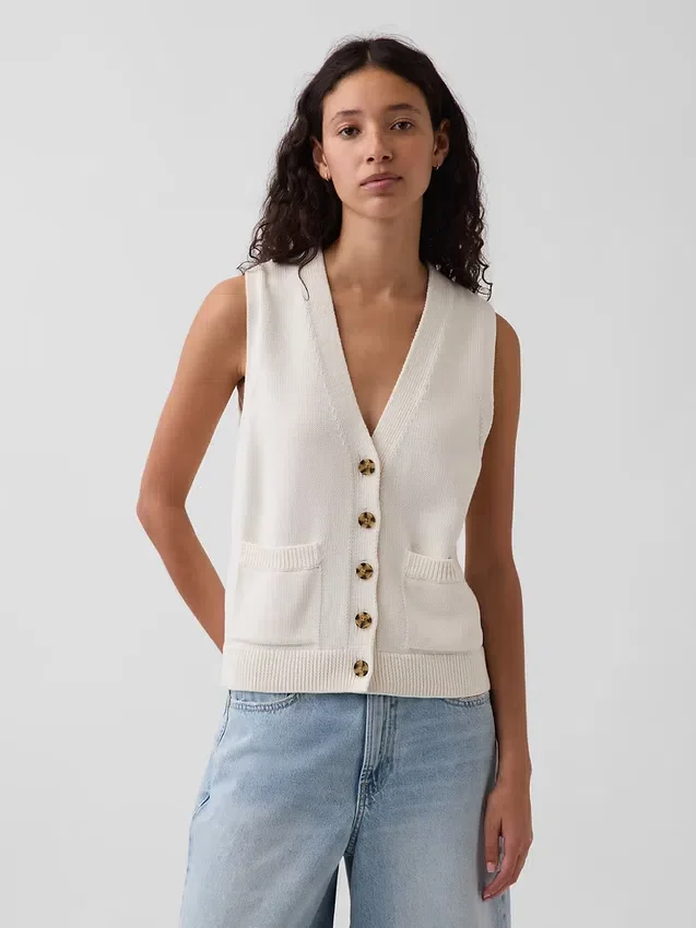 Gilet con tasche in 100% cotone