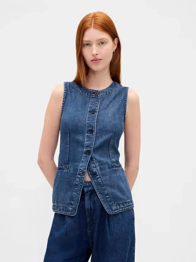 Gilet lungo in denim ultra morbido