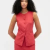 Gilet lungo in misto lino con lacci sul retro