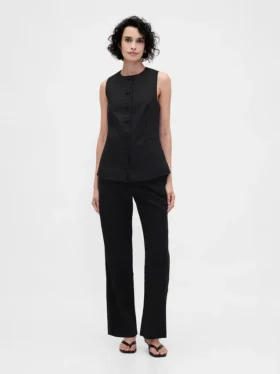 Gilet lungo in misto lino con lacci sul retro