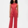Gilet lungo in misto lino con lacci sul retro
