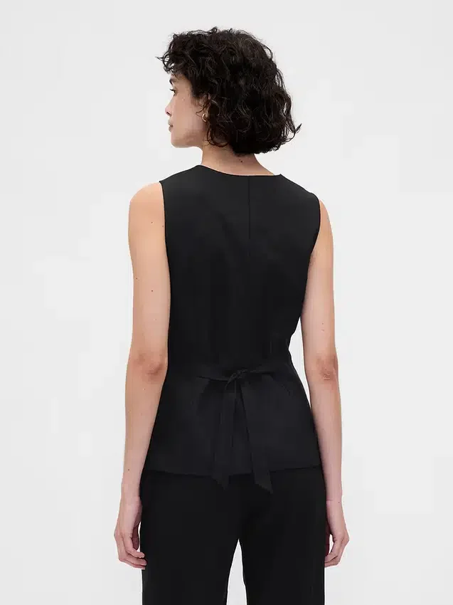 Gilet lungo in misto lino con lacci sul retro