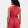Gilet lungo in misto lino con lacci sul retro
