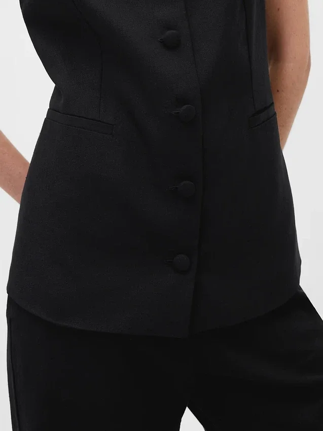 Gilet lungo in misto lino con lacci sul retro
