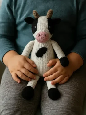 Giocattolo in maglia a forma di mucca