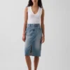 Gonna a tubino midi in denim a vita alta